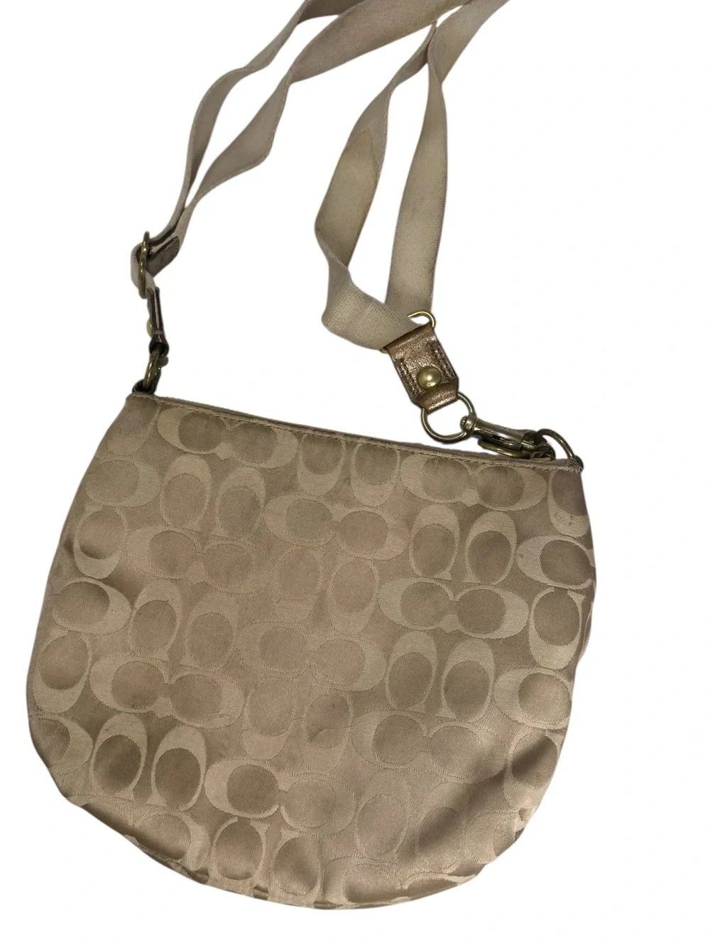 Coach Poppy Signature Monogram Crossbody Shoulder Bag Beige